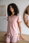 Women Summer Pajama Set Rose Buttoned Shirt + Shorts